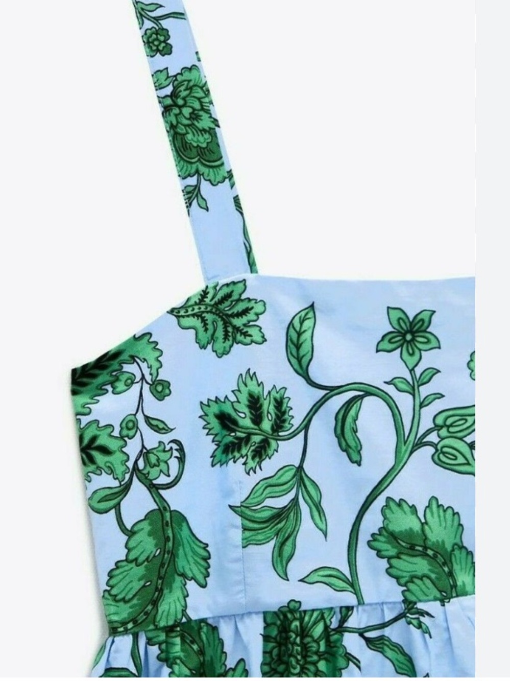 Zara Botanical Blue w/Green Floral Print Cotton Midi/Maxi Dress Size S - Picture 9 of 9